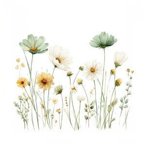 18 cliparts fleurs sauvages pastel, clipart bordure fleurs sauvages, aquarelle imprimable, fichiers JPG de haute qualité, PaperCraft, journal indésirable, téléchargement numérique