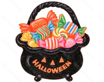 20 Vintage Halloween Candy Basket Clipart, Retro Pastel Crayon Treats JPG, Sublimation Sticker Card Design, Digital Download