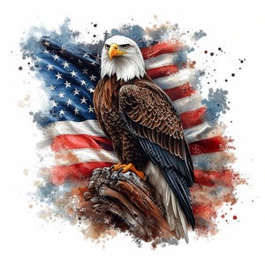 20 Patriotic Bald Eagle Clipart, USA Flag, Independence Day, 4th of July, Printable Watercolor, High-Quality JPGs, Papercraft, Junk Journal