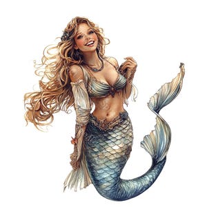 18 Watercolor Mermaid Clipart, Mermaid Tail, Fantasy Animal, Printable Watercolor, High-Quality JPGs, Paper Craft, Junk Journal