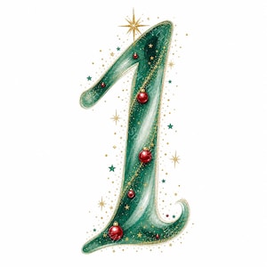 10 weihnachtliche Feenstaub-Zahlen-Cliparts, Aquarell-PNG, magische Alterszahlen für die Feiertage, Geburtstagsvorlage zum Ausdrucken, digitaler Download
