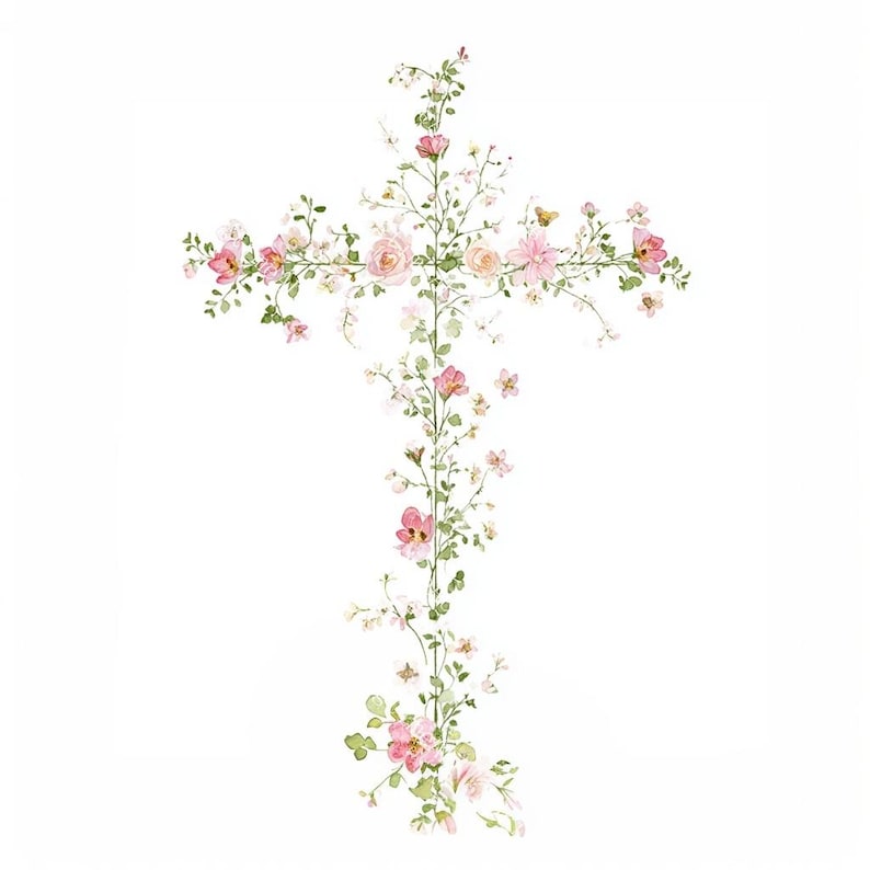 20 Floral Cross Clipart, Christian Cross Clipart, Religious Easter Cross, Printable Watercolor, High-Quality JPGs, Paper Craft, Junk Journal