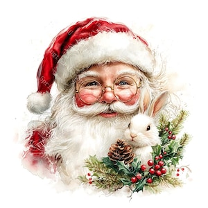 20 Santa Claus Clipart, Christmas Santa Clipart, Christmas Card, Printable Watercolor, High-Quality JPGs, Paper Craft, Junk Journal