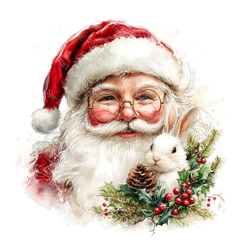 20 Santa Claus Clipart, Christmas Santa Clipart, Christmas Card, Printable Watercolor, High-Quality JPGs, Paper Craft, Junk Journal