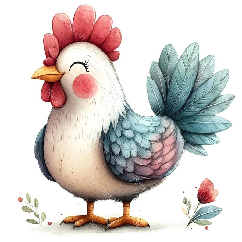 16 Cute Chicken Clipart, Cute Farm Rooster, Baby Chicken, Country Animal, Printable Watercolor, High-Quality JPGs, Paper Craft, Junk Journal