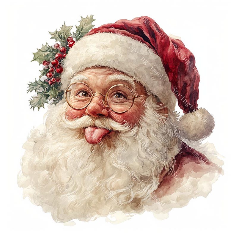 20 Santa Claus Clipart, Christmas Santa Clipart, Christmas Card, Printable Watercolor, High-Quality JPGs, Paper Craft, Junk Journal