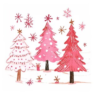 18 Pink Christmas Trees Clipart, Winter Festive, Christmas Clipart ...