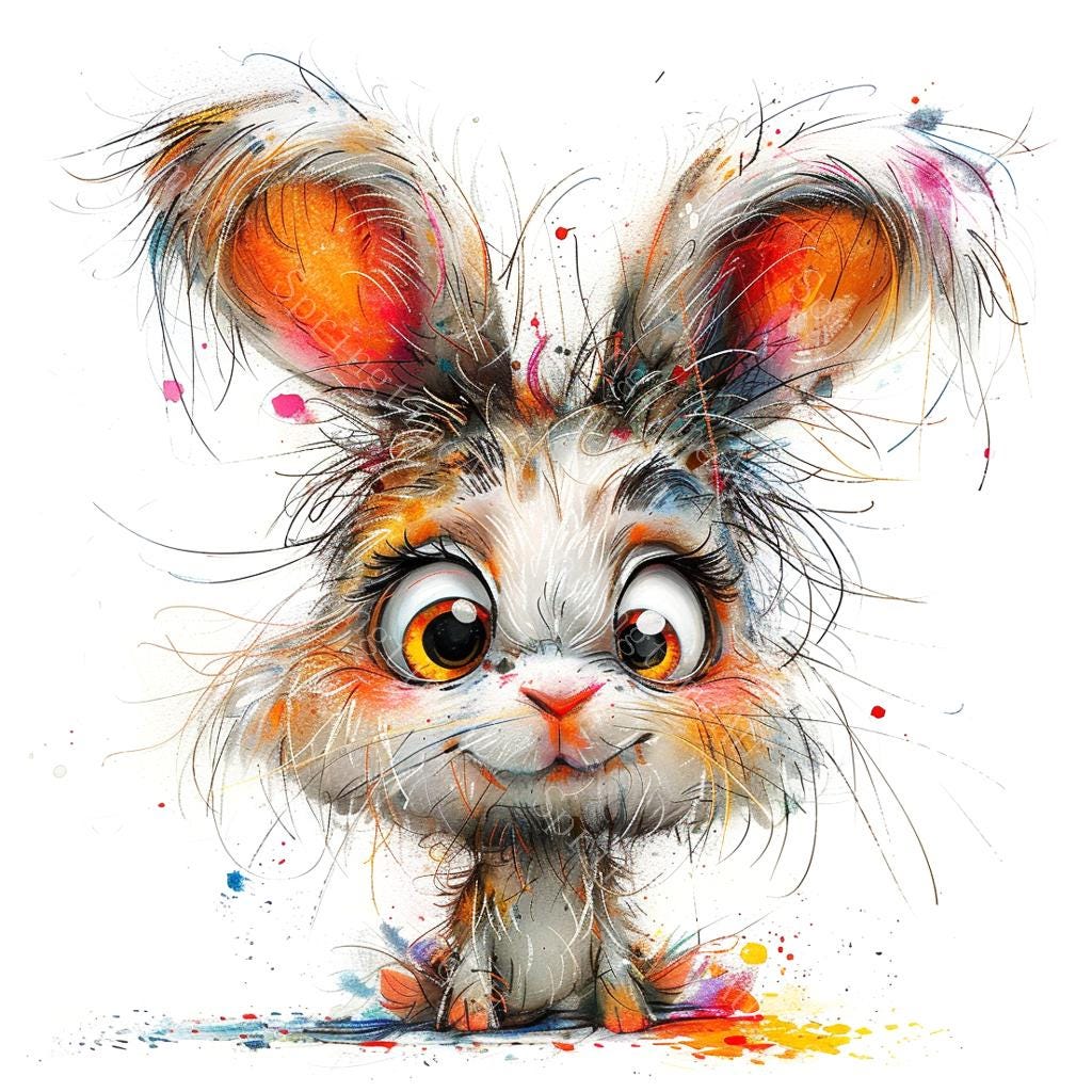 16 Funny Quirky Rabbit Clipart, Cute Bunny, Quirky Frazzled Rabbits ...