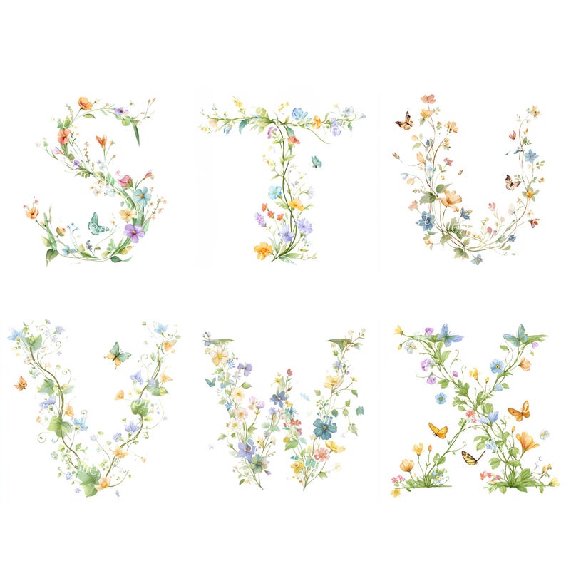 26 Floral Alphabet Clipart, Wildflowers, Floral Letters and Ampersand ...