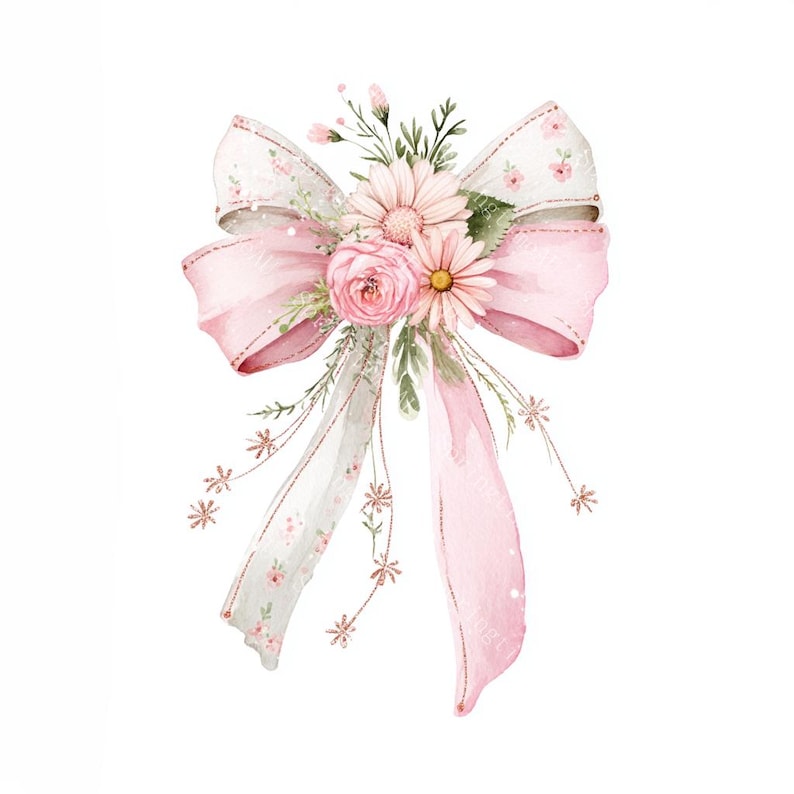 16 Pink Coquette Ribbon Bow Clipart, Wedding Flower, Printable Watercolor,High-Quality JPGs, Paper Craft, Junk Journal, Digital Download
