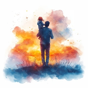 20 imágenes prediseñadas del Día del Padre, imágenes prediseñadas de padre e hijo, Día del Padre, acuarela imprimible, archivos JPG de alta calidad, manualidades de papel, diario basura