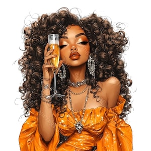 16 imágenes prediseñadas de chicas negras de moda, imágenes prediseñadas de chicas afro, chicas hermosas, acuarela imprimible, archivos JPG de alta calidad, manualidades de papel, diario basura
