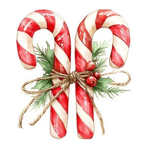 15 Candy Cane Clipart, Watercolor Christmas Sweets, Holiday Crafts, Printable Watercolor, High-Quality JPGs, Paper Craft, Junk Journal