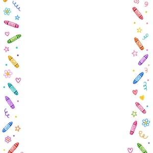 16 Crayon Border Clipart, Printable Classroom Paper JPG, Back To School,  A4 Page, Teacher Worksheet Frames, School Digital Download Kit