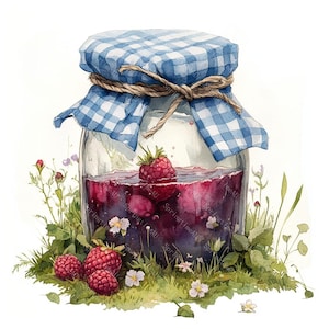 20 imágenes prediseñadas de tarros de mermelada, imágenes prediseñadas de tarros con mermelada, tarros de postres dulces y sabrosos, acuarela imprimible, archivos JPG de alta calidad, manualidades de papel, diario basura