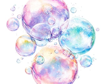 20 Pastel Soap Bubbles Clipart, Bubbly Clipart, Fantastic Bubbles, Printable Watercolor, High-Quality JPGs, PaperCraft, Junk Journal