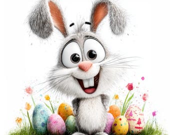 18 pluizige paashaas clipart, schattig konijn, paaseieren, lente clipart, afdrukbare aquarel, hoogwaardige JPG's, PaperCraft, Junk Journal