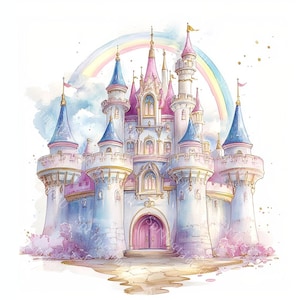 14 Princess Castle Clipart, Magical Fairytale Castle, Pink castle, Printable Watercolor,High-Quality JPGs, Paper Craft, Junk Journal