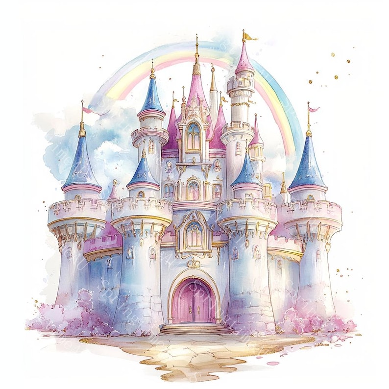 14 Princess Castle Clipart, Magical Fairytale Castle, Pink castle, Printable Watercolor,High-Quality JPGs, Paper Craft, Junk Journal