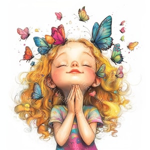 14 Bambina eccentrica con farfalla Clipart, Ragazza eccentrica, Bambina, Acquerello stampabile, JPG di alta qualità, Lavoretti di carta, Diario spazzatura