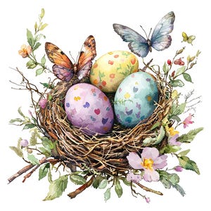 20 imágenes prediseñadas de nido con huevos de Pascua, imágenes prediseñadas de nido de pájaro, nido decorativo, acuarela imprimible, archivos JPG de alta calidad, manualidades de papel, diario basura
