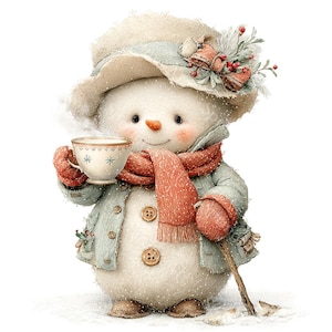 18 Whimsical Snowman Clipart, Christmas Snowman, Festive Holiday, Printable Watercolor, High-Quality JPGs, Paper Craft, Junk Journal