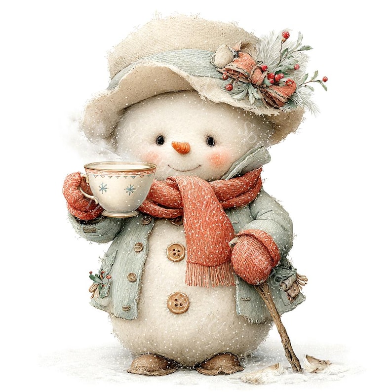 18 Whimsical Snowman Clipart, Christmas Snowman, Festive Holiday, Printable Watercolor, High-Quality JPGs, Paper Craft, Junk Journal