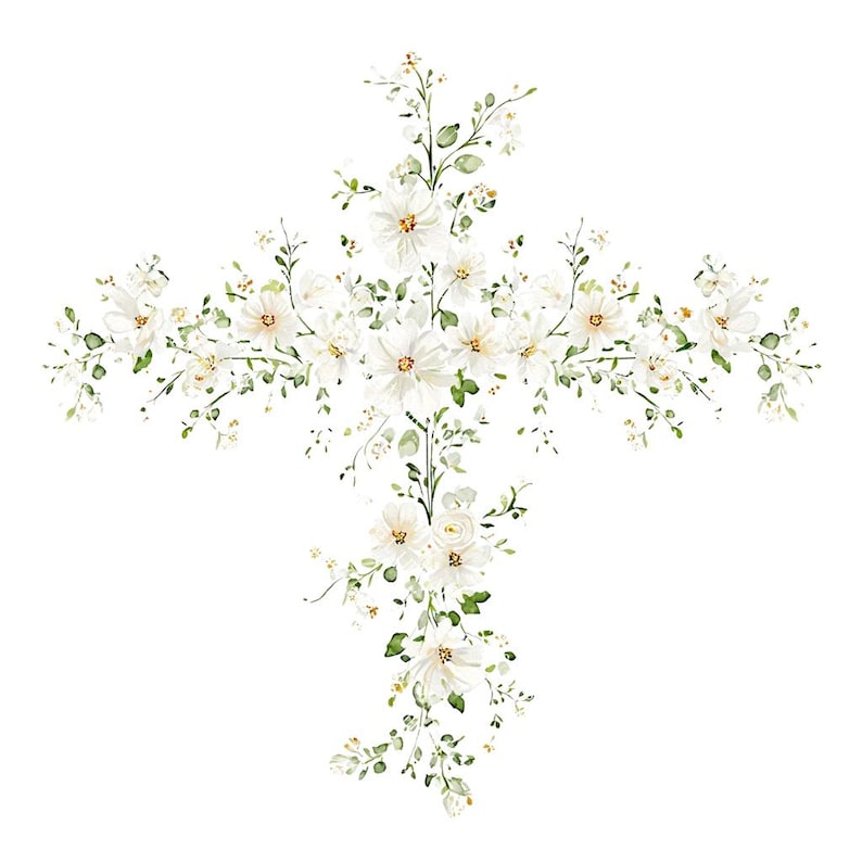 20 Floral Cross Clipart, Christian Cross Clipart, Religious Easter Cross, Printable Watercolor, High-Quality JPGs, Paper Craft, Junk Journal
