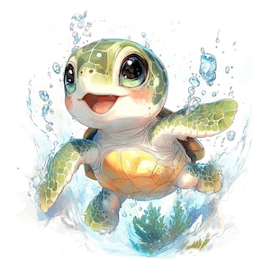 16 adorables imágenes prediseñadas de tortugas bebés, imágenes prediseñadas de tortugas marinas, guardería infantil, acuarela imprimible, archivos JPG de alta calidad, manualidades de papel, diario basura
