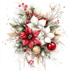 18 Weihnachtsstern Dekor Clipart, eleganter Blumenstrauß, Weihnachtsschmuck, druckbares Aquarell, hochwertige JPGs, PaperCraft, Junk Journal