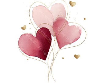18 Elegant Hearts Clipart, Valentine Heart, Love Clipart, Valentine's Day, Printable Watercolor, High-Quality JPGs, Papercraft, Junk Journal