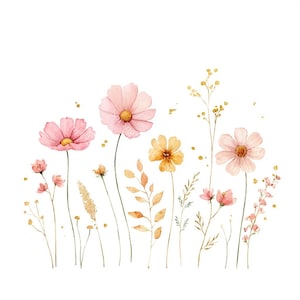 18 Pastel Wildflower Clipart, Wildflower Border Clipart, Printable Watercolor, High-Quality JPGs, PaperCraft, Junk Journal, Digital Download