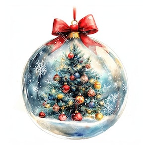 20 Glass Bauble Clipart, Christmas clipart, Christmas Tree Ornaments, Printable Watercolor, High-Quality JPGs, Paper Craft, Junk Journal