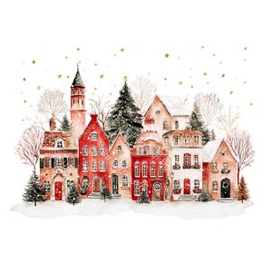 20 Christmas Village Clipart, Christmas Card Art, Printable Watercolor, High-Quality JPGs, Paper Craft, Junk Journal, Digital Download