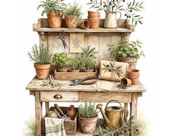 16 Cliparts für Gartenliebhaber, Erinnerungskarten, Aquarell-JPG, Gartenkarten und Sublimationsdesign, digitaler Download