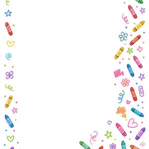 16 Crayon Border Clipart, Printable Classroom Paper JPG, Back To School,  A4 Page, Teacher Worksheet Frames, School Digital Download Kit