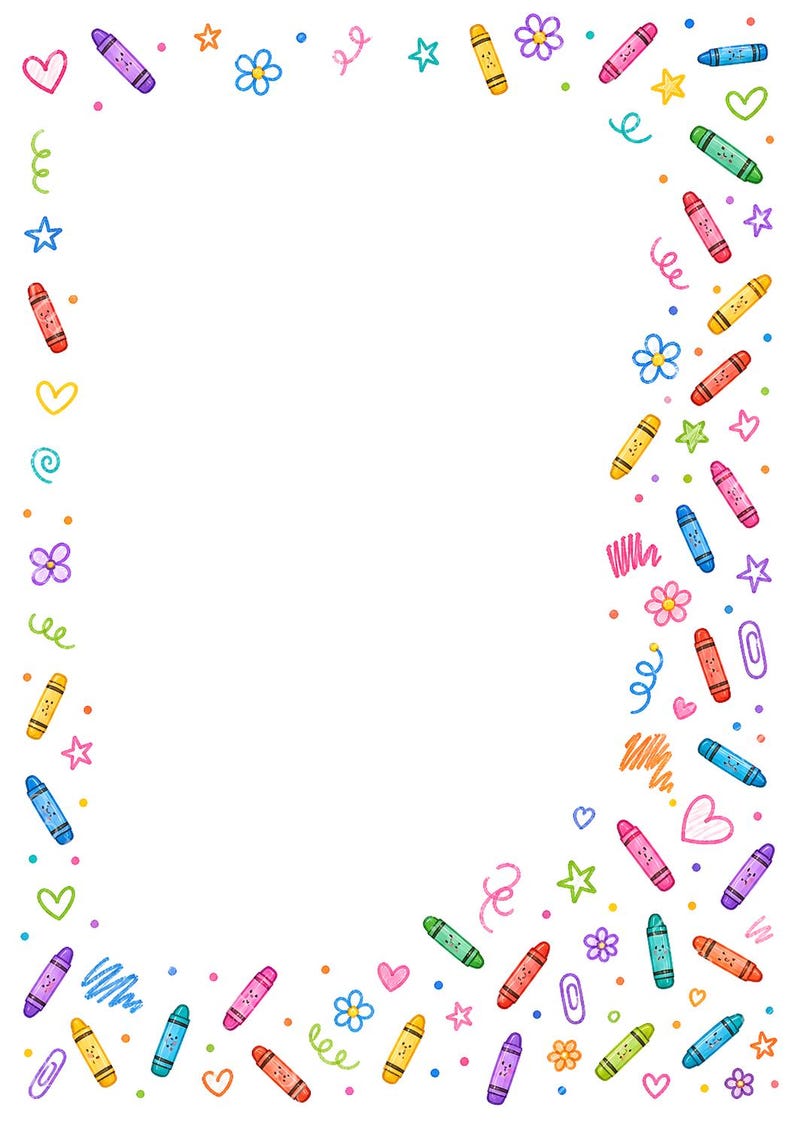 16 Crayon Border Clipart, Printable Classroom Paper JPG, Back To School,  A4 Page, Teacher Worksheet Frames, School Digital Download Kit
