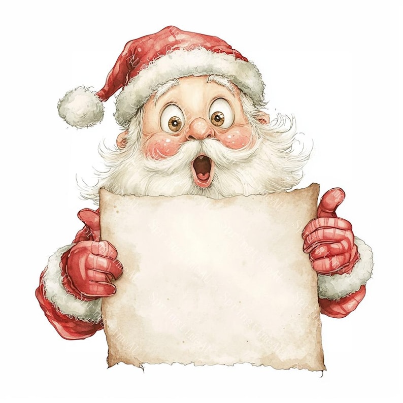 20 Santa Holding Blank Scroll Clipart, Christmas Card, Printable ...