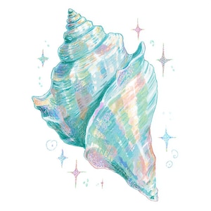 18 Conch Shell Clipart, helle Muschel, Glitzer-Muschel, Strandurlaub, druckbares Aquarell, hochwertige JPGs, Papiermodelle, Junk Journal