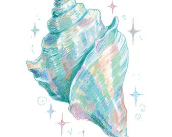 18 Conch Shell Clipart, Bright Seashell, Glitter Seashell, Beach Vacation, Printable Watercolor, High-Quality JPGs, Paper Craft,Junk Journal
