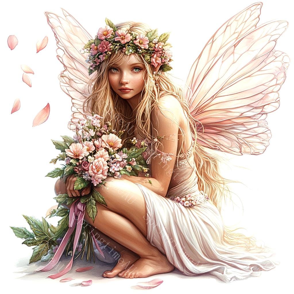 13 種類の花の妖精のクリップアート、ピンクの妖精のクリップアート