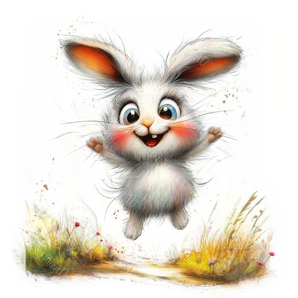 16 Funny Quirky Rabbit Clipart, Cute Bunny, Quirky Frazzled Rabbits ...