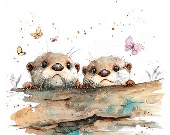 18 Peeking Otters Clipart, Cute and Funny Otter Clipart, Playful Animal, Printable Watercolor, High-Quality JPGs, Paper Craft, Junk Journal