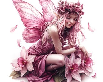 13 種類の花の妖精のクリップアート、ピンクの妖精のクリップアート