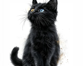 16 Black Cat Clipart, Mystical Black Cat, Dark Cat, Witchy Cat, Printable Watercolor, High-Quality JPGs, Paper Craft, Junk Journal