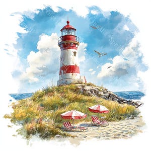 16 Vintage Lighthouse Clipart, Nautical Clipart, Ocean Clipart, Printable Watercolor, High-Quality JPGs, Paper Craft, Junk Journal