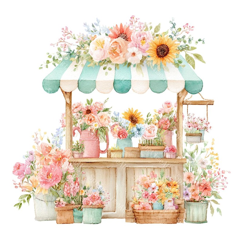 18 Flower shop Clipart, Flower market, Floral store, Flower store standing, Printable Watercolor,High-Quality JPGs, Papercraft, Junk Journal