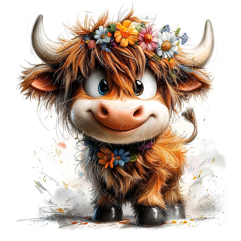 14 Quirky Highland Cow Clipart, Funny Highland Cow, Farm Animal Clipart, Printable Watercolor, High-Quality JPGs, Paper Craft, Junk Journal