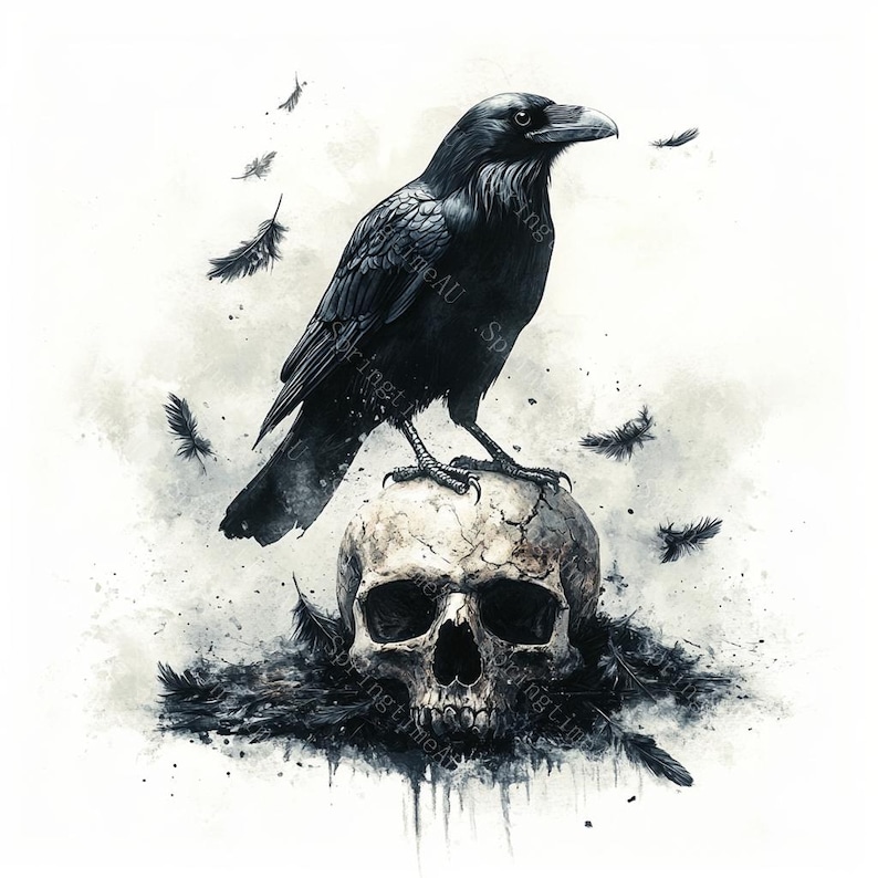 20 Black Raven Clipart, Halloween Crow, Halloween clipart, Printable Watercolor,High-Quality JPGs, Papercraft, Junk Journal,Digital Download