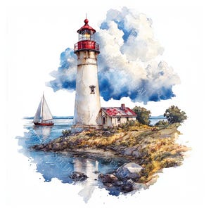 16 Vintage Lighthouse Clipart, Nautical Clipart, Ocean Clipart, Printable Watercolor, High-Quality JPGs, Paper Craft, Junk Journal